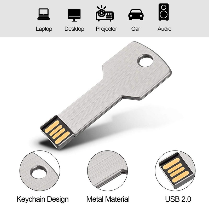 RAOYI 10 Pack 32GB USB Flash Drive USB 2.0 Metal Key Shape Memory Stick Thumb Drive Pen Drive-Silver - Image 2